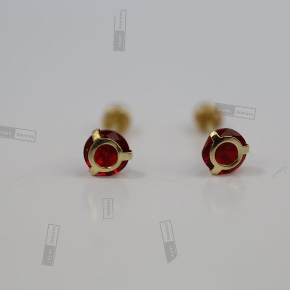14K Solid Gold Red CZ Stud Earrings • Elegant Round Design • For Women & Girls. - Picture 3 of 8